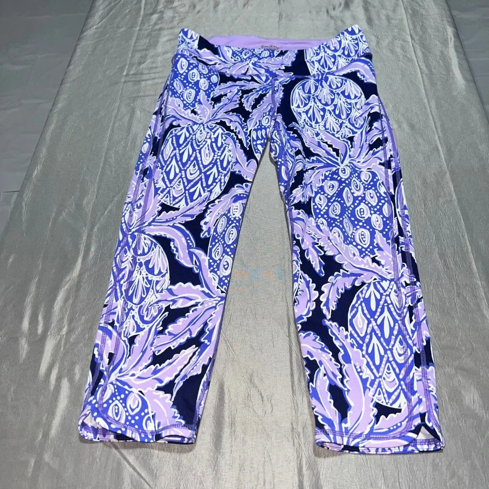 Lilly Pulitzer Luxletic Purple Pineapple Print Cropped Leggings Womens Medium